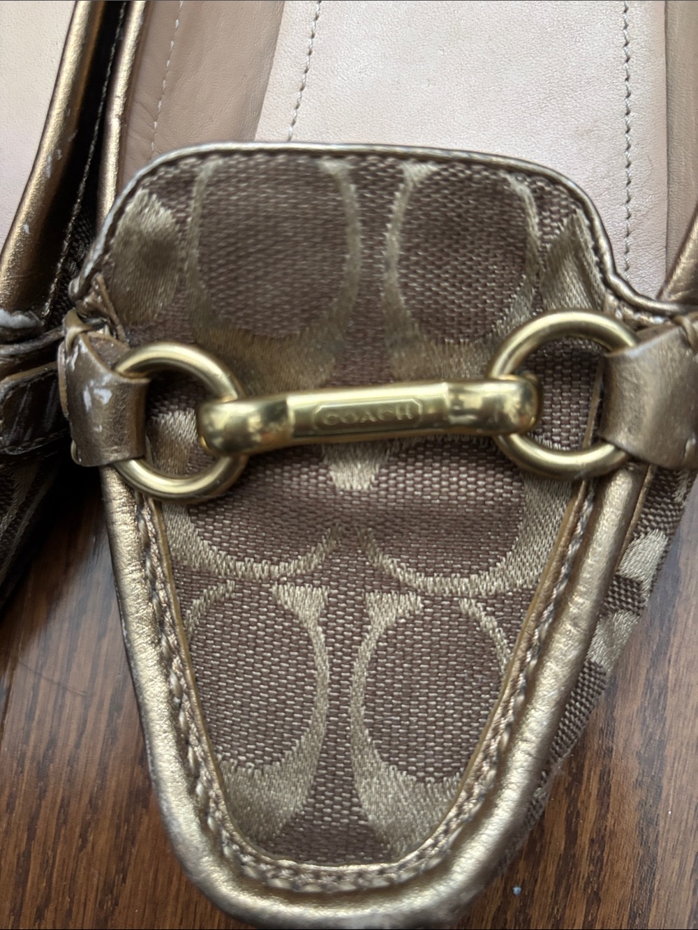 Coach Brown Signature Canvas Loafers with Gold Chain Trim - Picture 7 of 8
